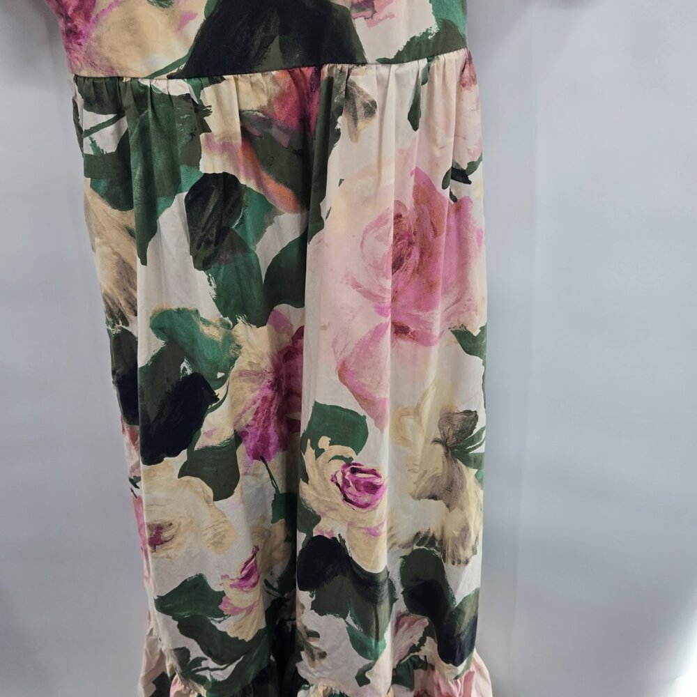 Express Cream Floral Watercolor Off Shoulder Puff Sleeve Maxi Dress Size Medium - Picture 9 of 16